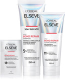L'Oréal Paris Elseve Bond Repair Kit Reparação Molecular com Ácido Cítrico para Cabelos Danificados, Reconstrói Ligações e Devolve Força (Shampoo + Condicionador + Sachê Pré-Shampoo)